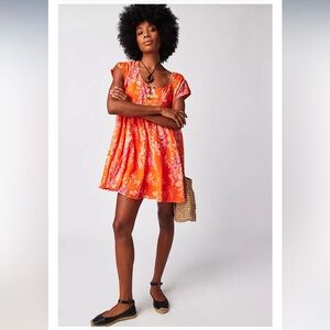 Free People Orange Sully Floral Dress